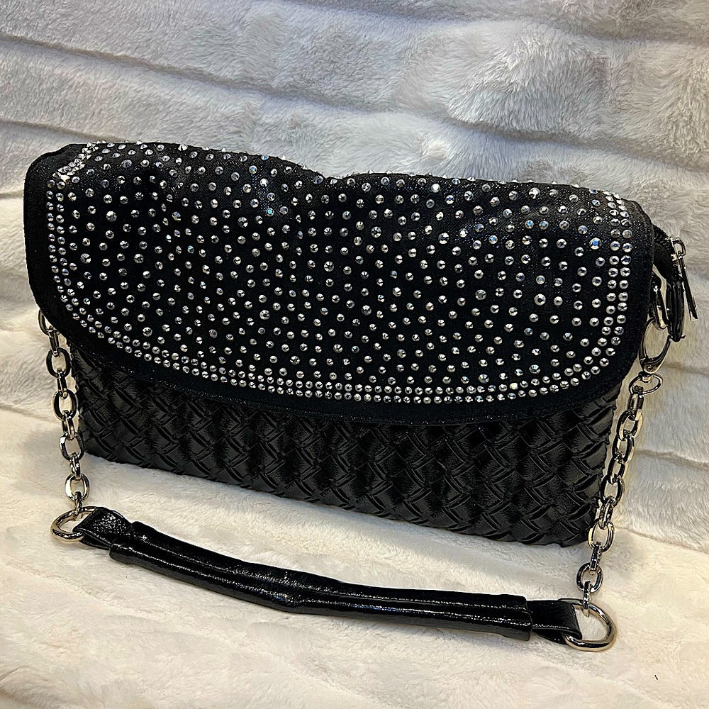 2000's rhinestone black bling shoulder bag